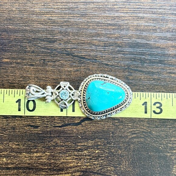 VTG Sterling Silver 925 Turquoise & Blue Topaz Pendant Size 2.5" Length - Picture 8 of 11